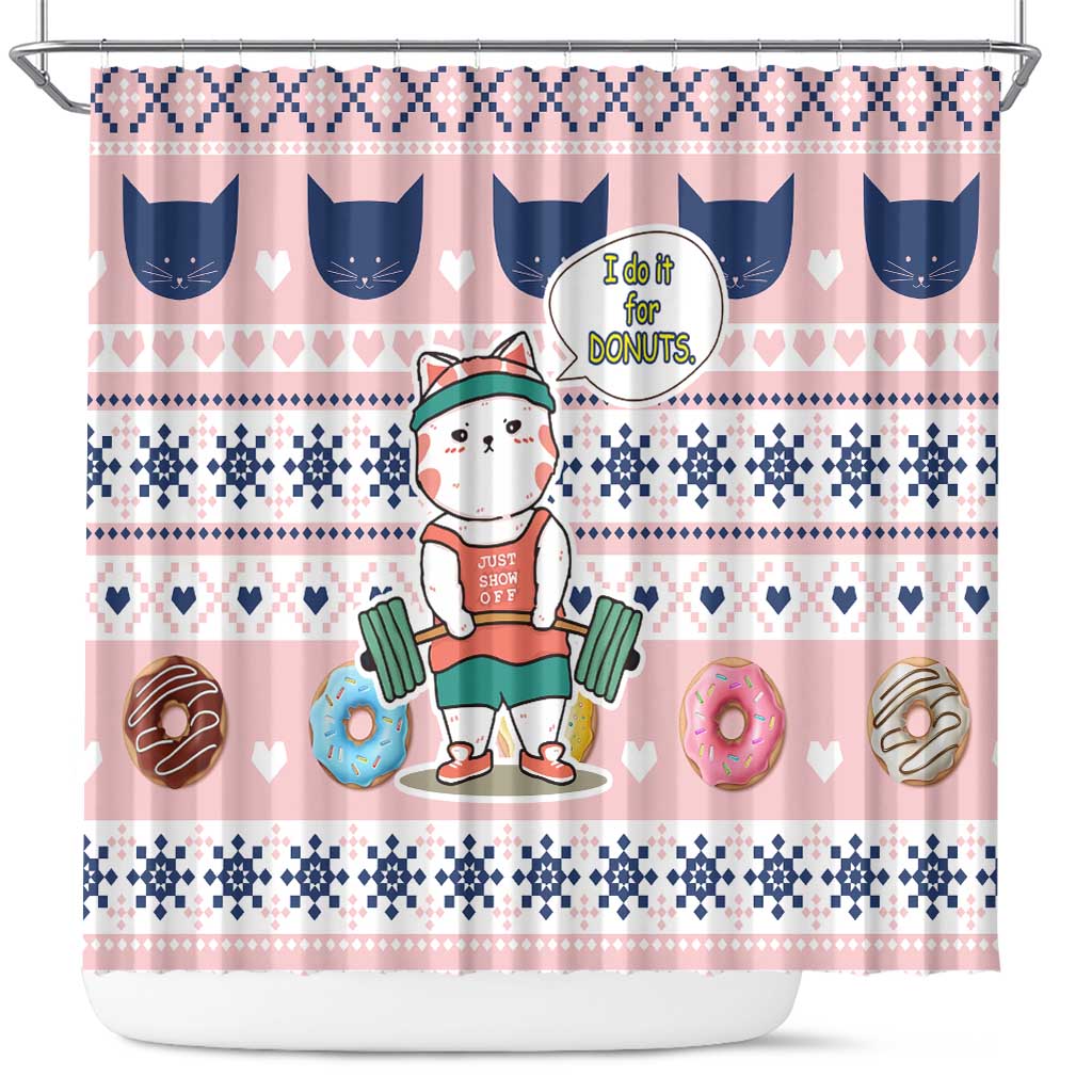 Cat I Do It For Donuts Christmas Shower Curtain Xmas Holiday Patterns - Wonder Print Shop