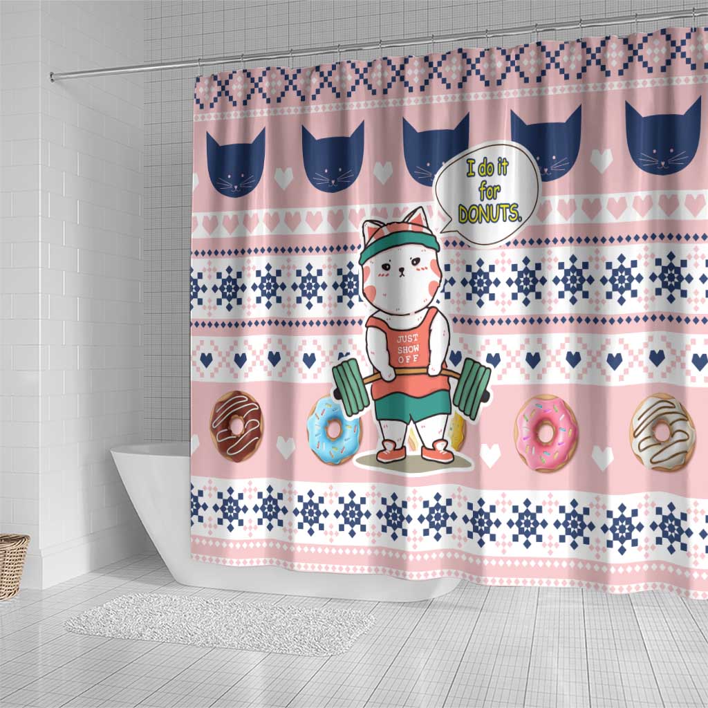 Cat I Do It For Donuts Christmas Shower Curtain Xmas Holiday Patterns - Wonder Print Shop