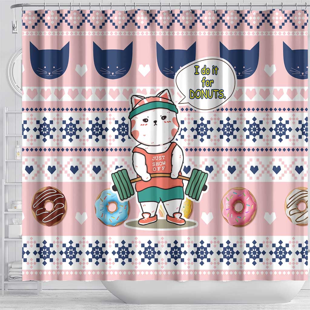 Cat I Do It For Donuts Christmas Shower Curtain Xmas Holiday Patterns - Wonder Print Shop