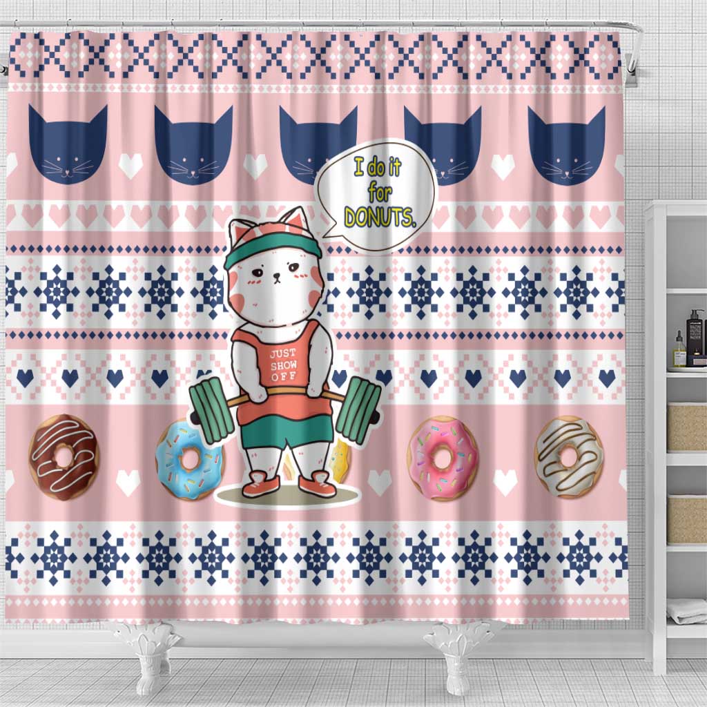Cat I Do It For Donuts Christmas Shower Curtain Xmas Holiday Patterns - Wonder Print Shop
