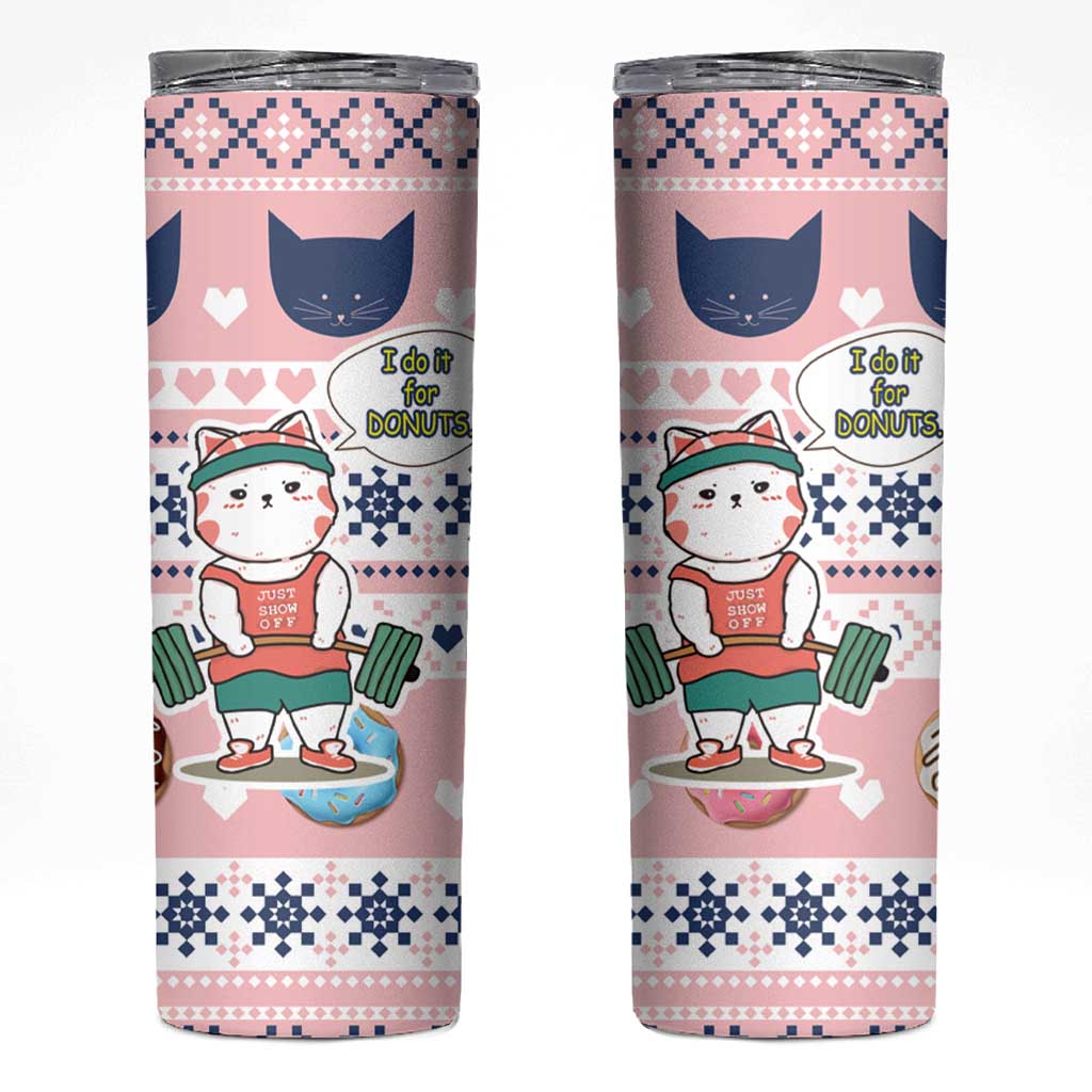 Cat I Do It For Donuts Christmas Skinny Tumbler Xmas Holiday Patterns - Wonder Print Shop
