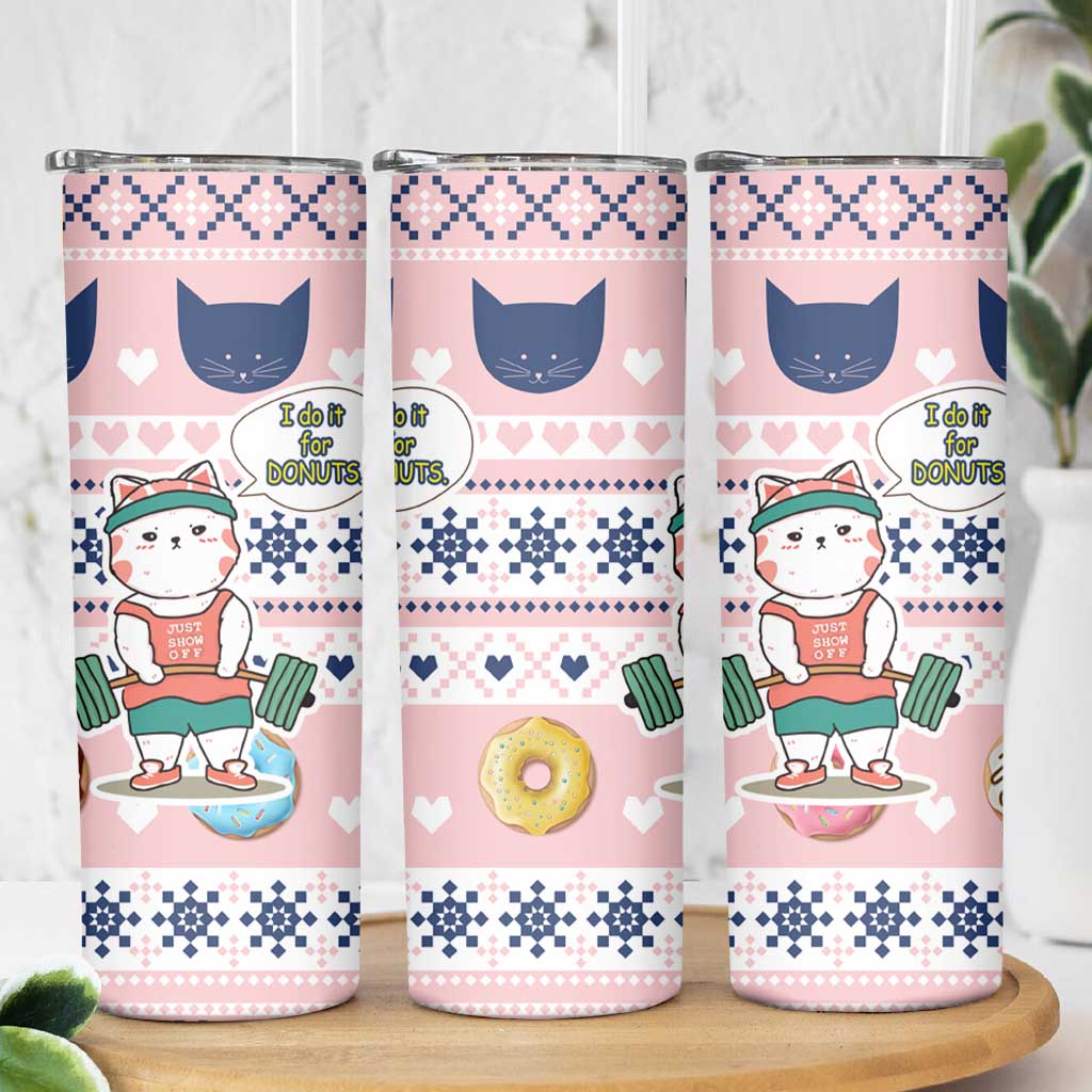 Cat I Do It For Donuts Christmas Skinny Tumbler Xmas Holiday Patterns - Wonder Print Shop
