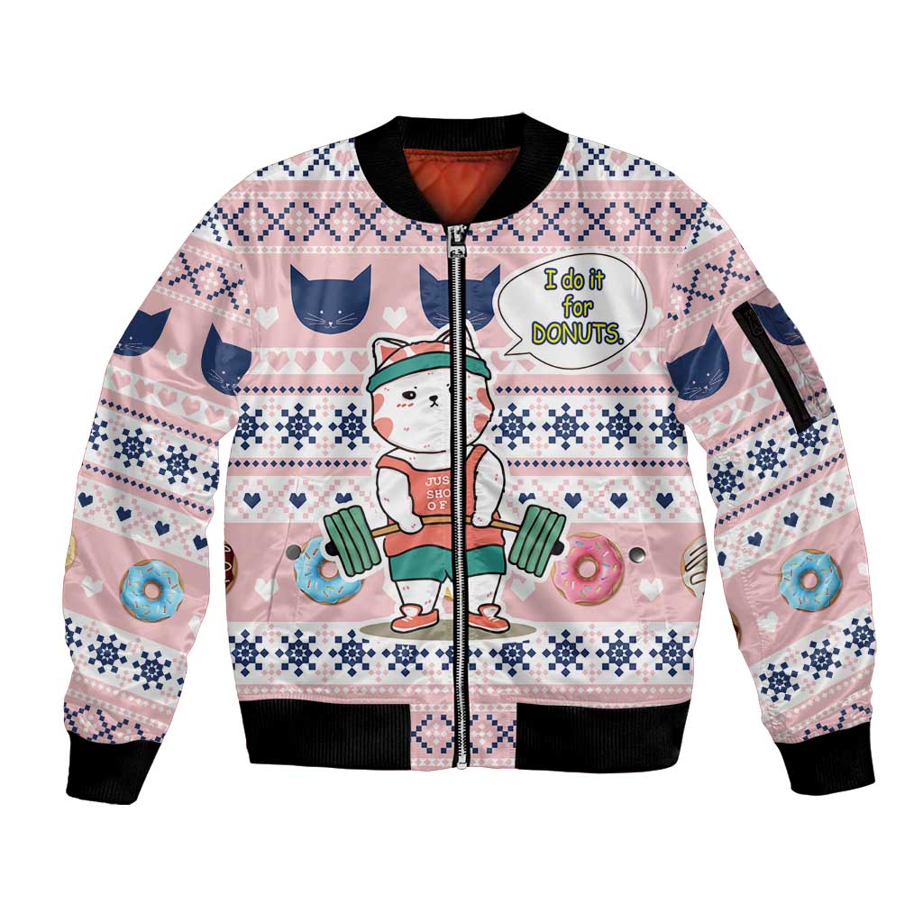 Cat I Do It For Donuts Christmas Sleeve Zip Bomber Jacket Xmas Holiday Patterns - Wonder Print Shop