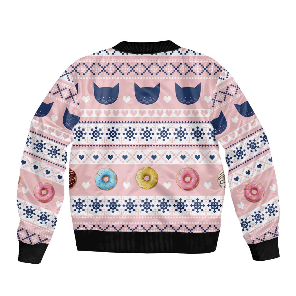Cat I Do It For Donuts Christmas Sleeve Zip Bomber Jacket Xmas Holiday Patterns - Wonder Print Shop
