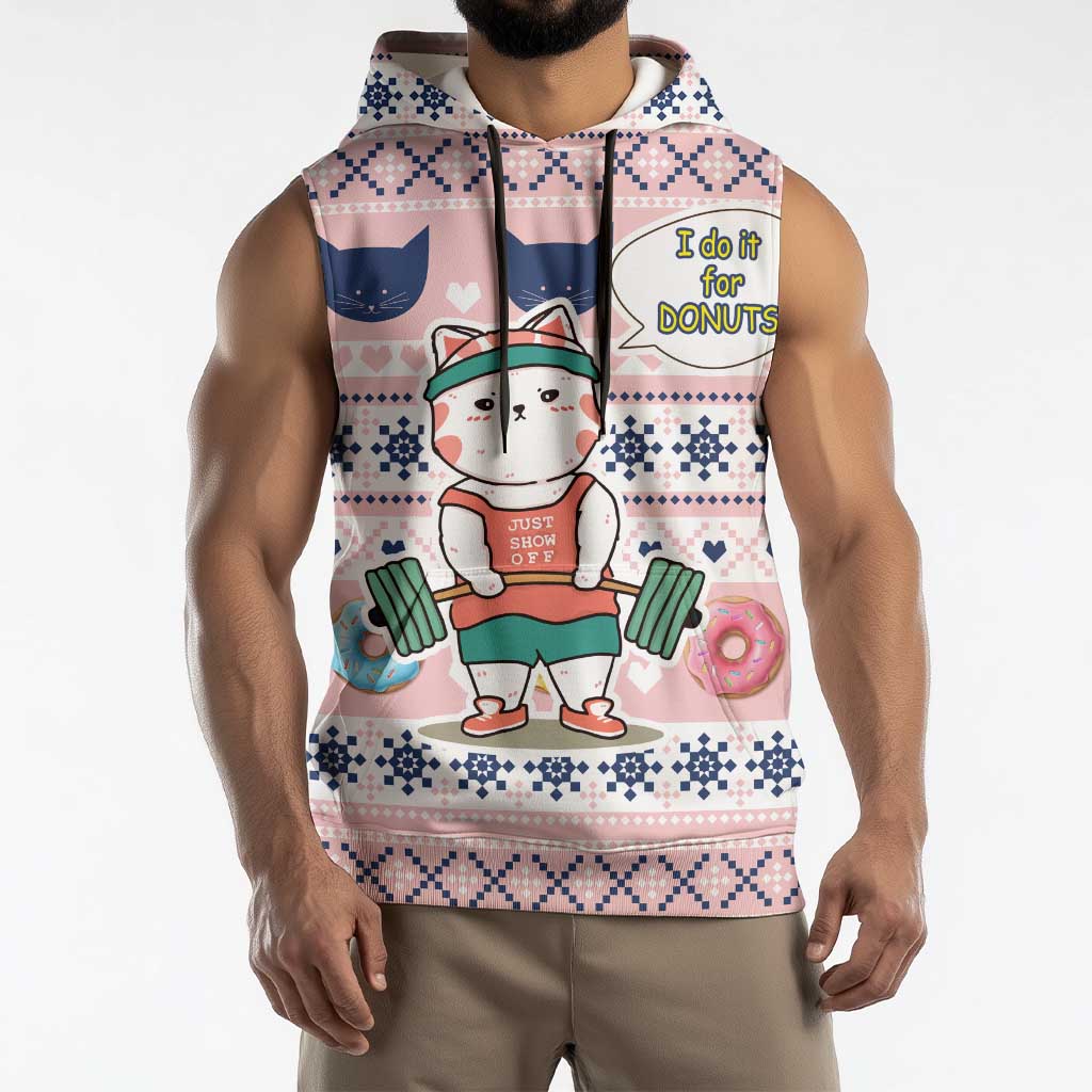 Cat I Do It For Donuts Christmas Sleeveless Hoodie Xmas Holiday Patterns - Wonder Print Shop