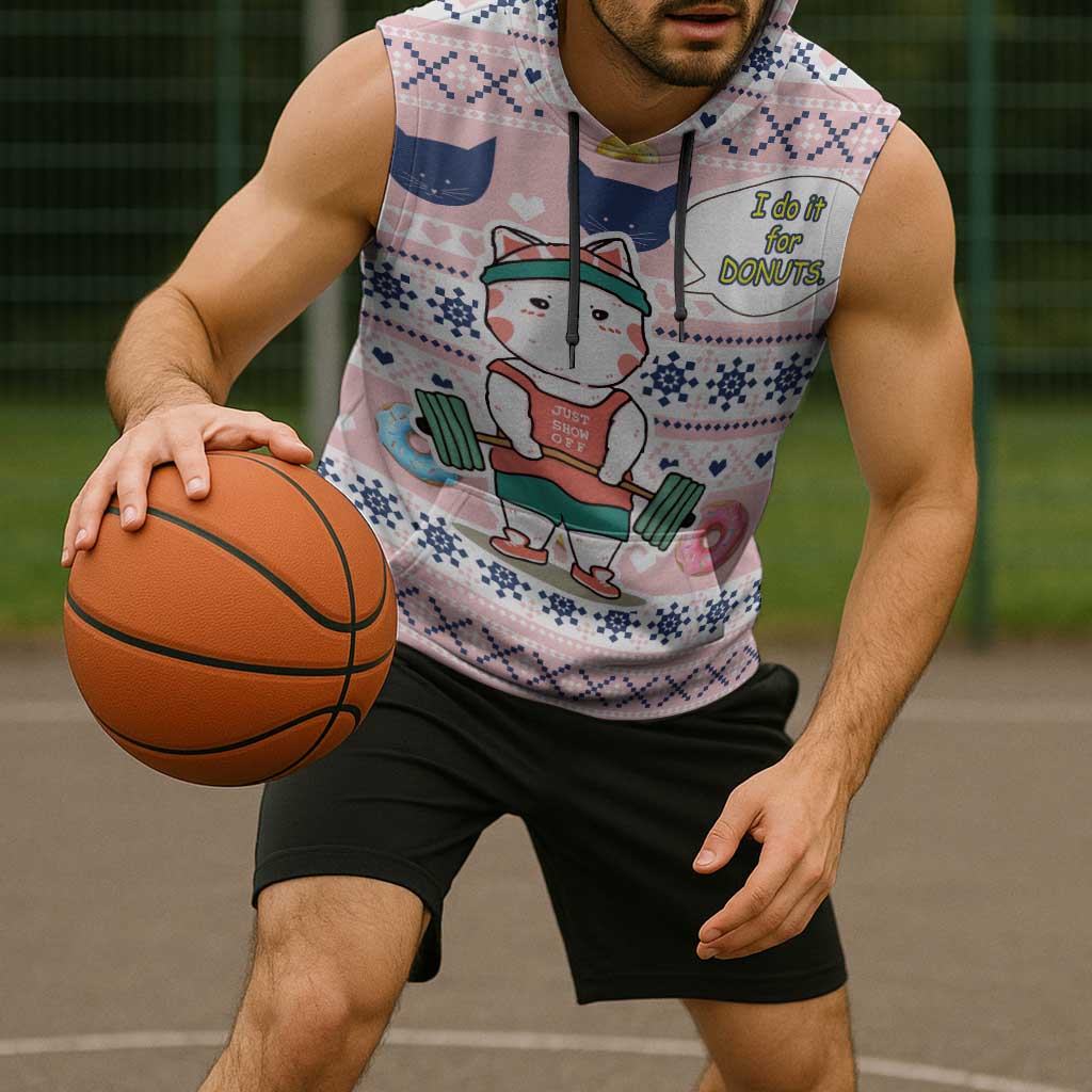 Cat I Do It For Donuts Christmas Sleeveless Hoodie Xmas Holiday Patterns - Wonder Print Shop
