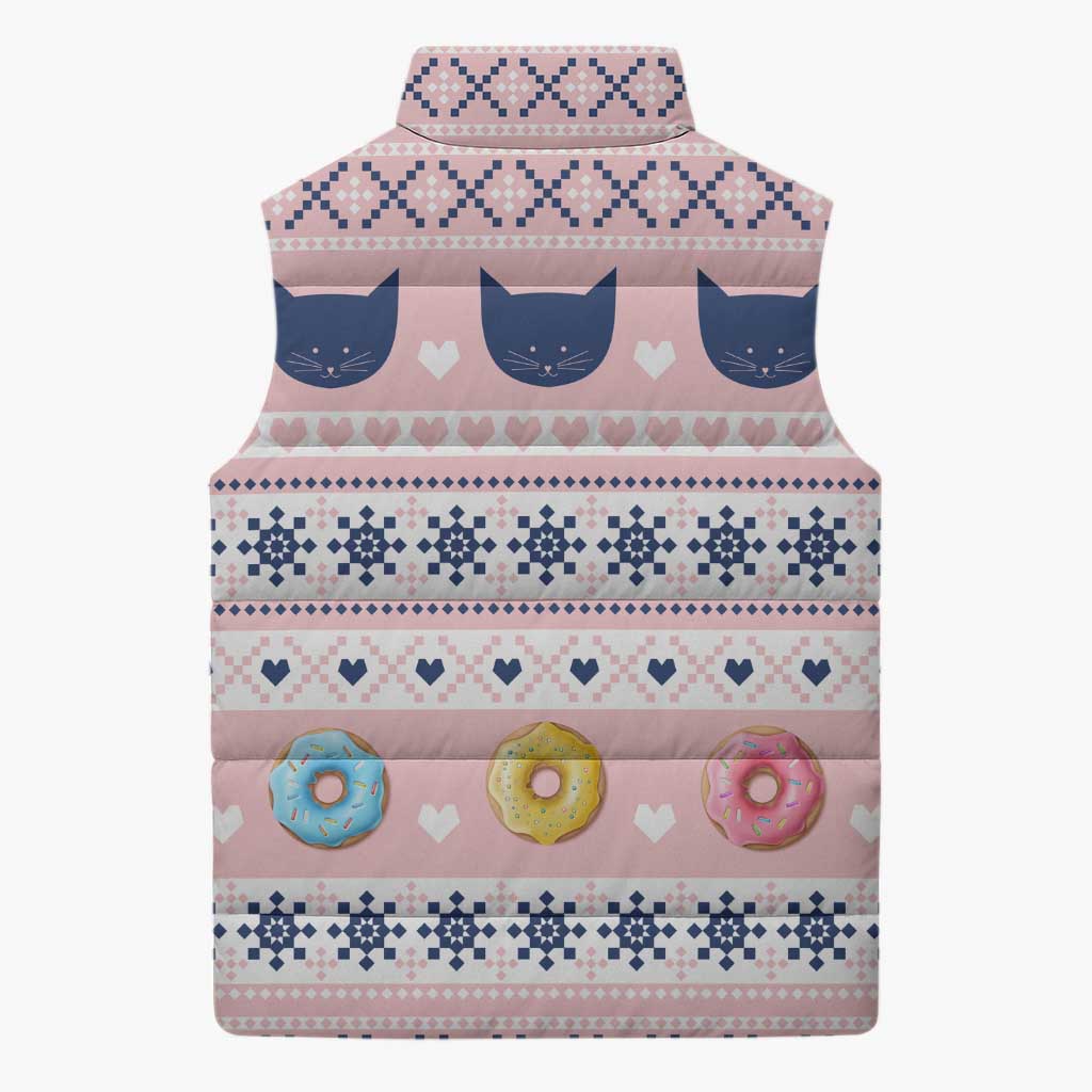 Cat I Do It For Donuts Christmas Sleeveless Puffer Jacket Xmas Holiday Patterns - Wonder Print Shop