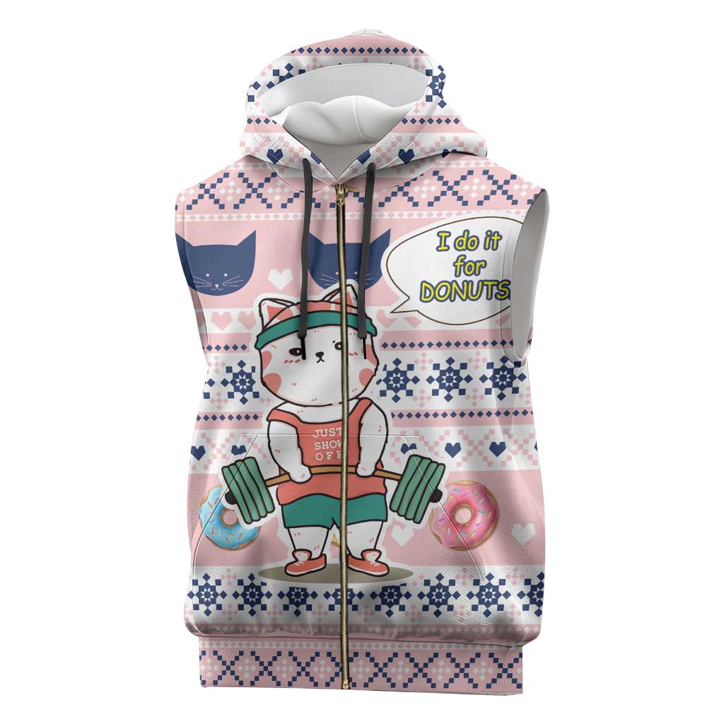 Cat I Do It For Donuts Christmas Sleeveless Zip Hoodie Xmas Holiday Patterns - Wonder Print Shop