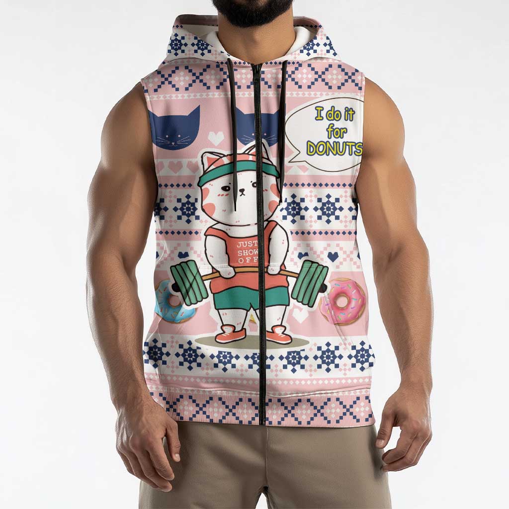 Cat I Do It For Donuts Christmas Sleeveless Zip Hoodie Xmas Holiday Patterns - Wonder Print Shop