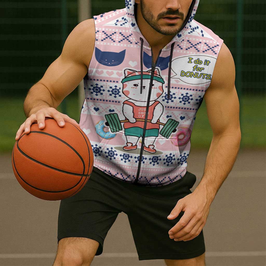 Cat I Do It For Donuts Christmas Sleeveless Zip Hoodie Xmas Holiday Patterns - Wonder Print Shop