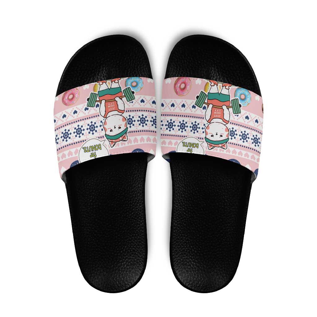 Cat I Do It For Donuts Christmas Slide Sandals Xmas Holiday Patterns - Wonder Print Shop