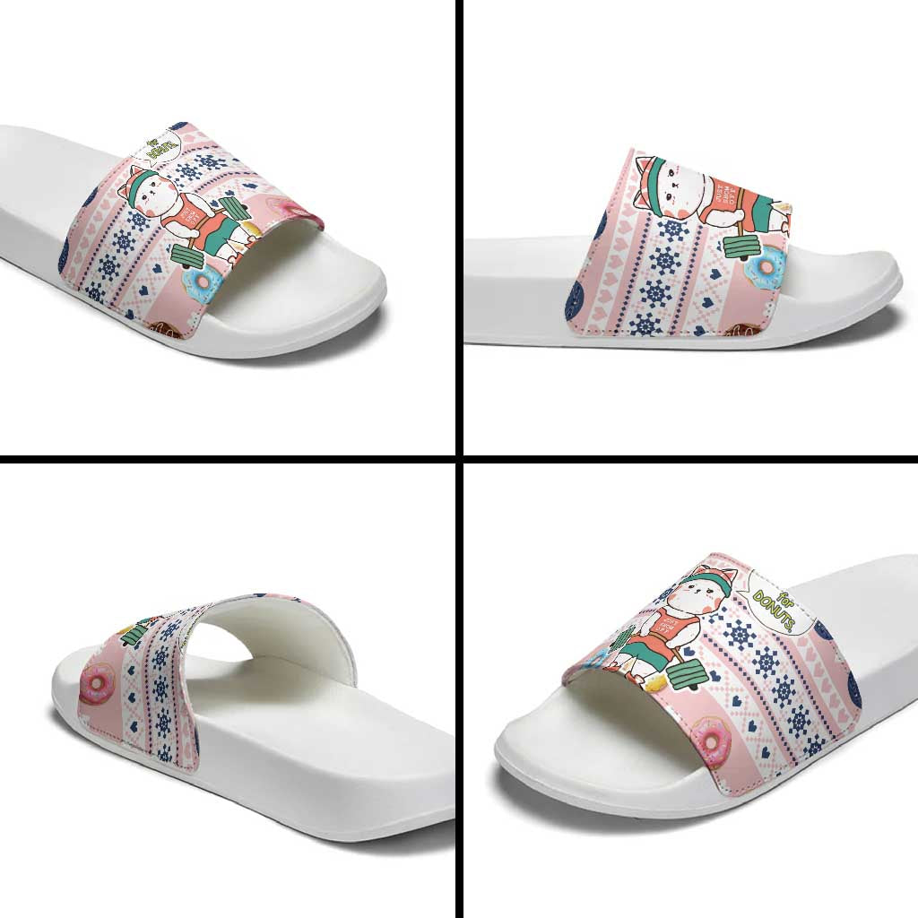 Cat I Do It For Donuts Christmas Slide Sandals Xmas Holiday Patterns - Wonder Print Shop