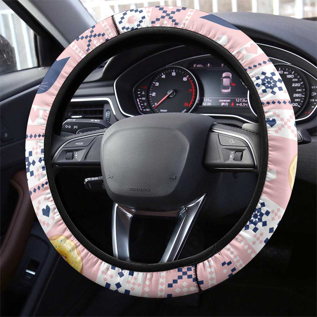 Cat I Do It For Donuts Christmas Steering Wheel Cover Xmas Holiday Patterns - Wonder Print Shop