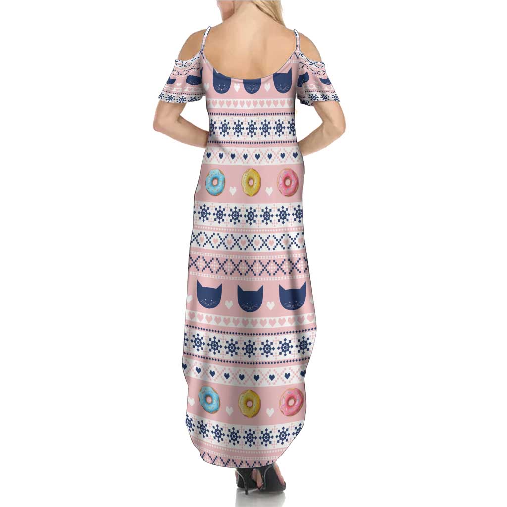 Cat I Do It For Donuts Christmas Summer Maxi Dress Xmas Holiday Patterns - Wonder Print Shop