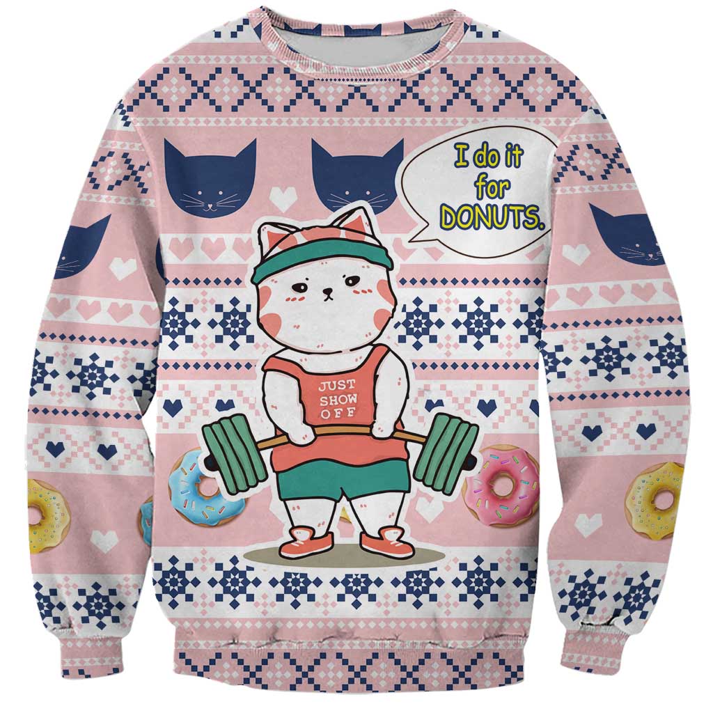 Cat I Do It For Donuts Christmas Sweatshirt Xmas Holiday Patterns - Wonder Print Shop