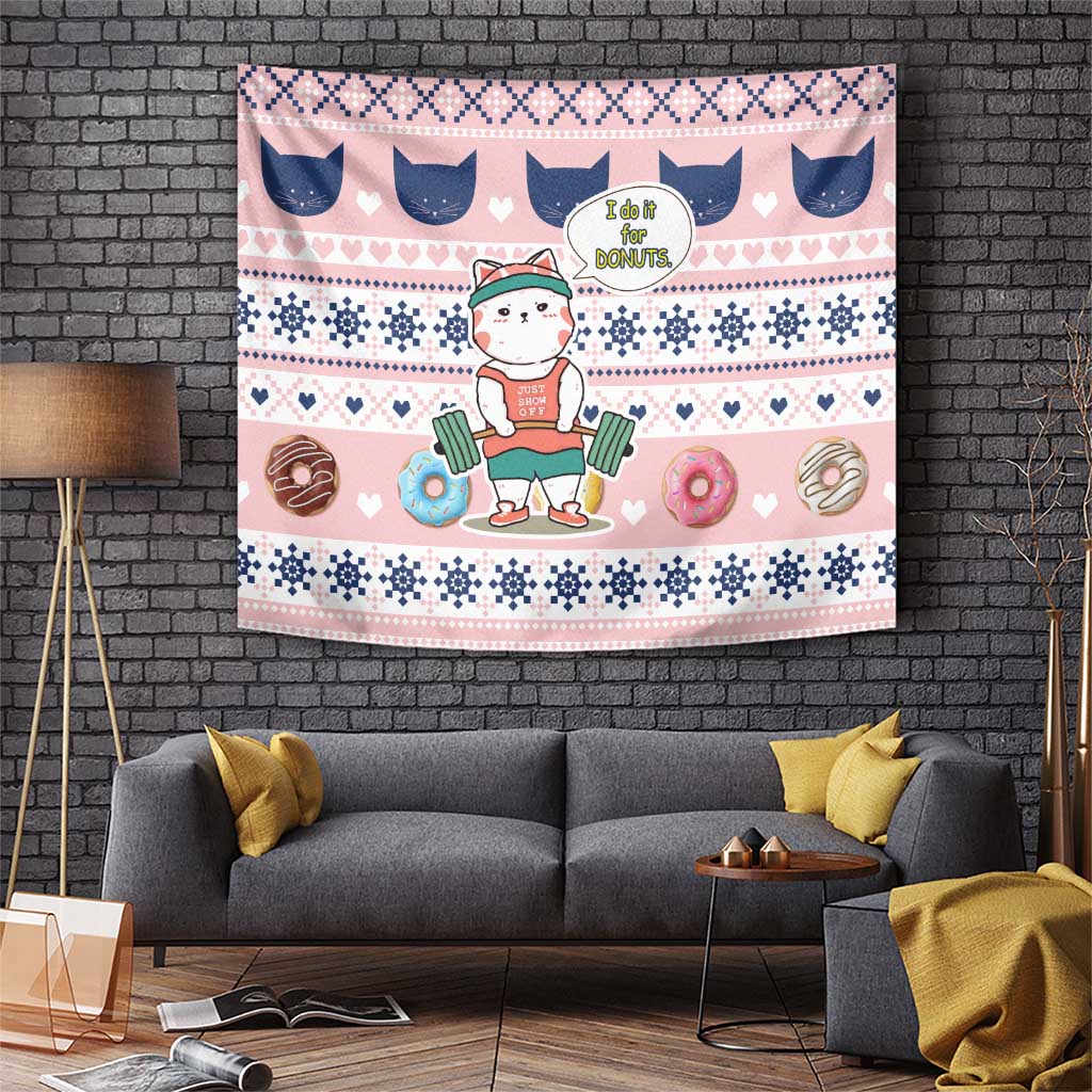Cat I Do It For Donuts Christmas Tapestry Xmas Holiday Patterns - Wonder Print Shop
