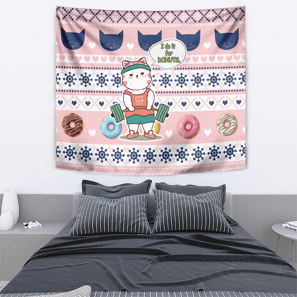Cat I Do It For Donuts Christmas Tapestry Xmas Holiday Patterns - Wonder Print Shop