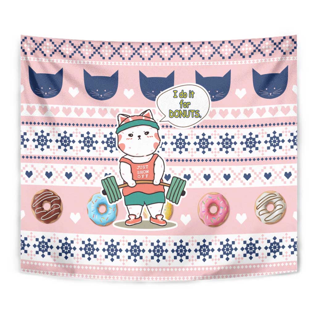 Cat I Do It For Donuts Christmas Tapestry Xmas Holiday Patterns - Wonder Print Shop