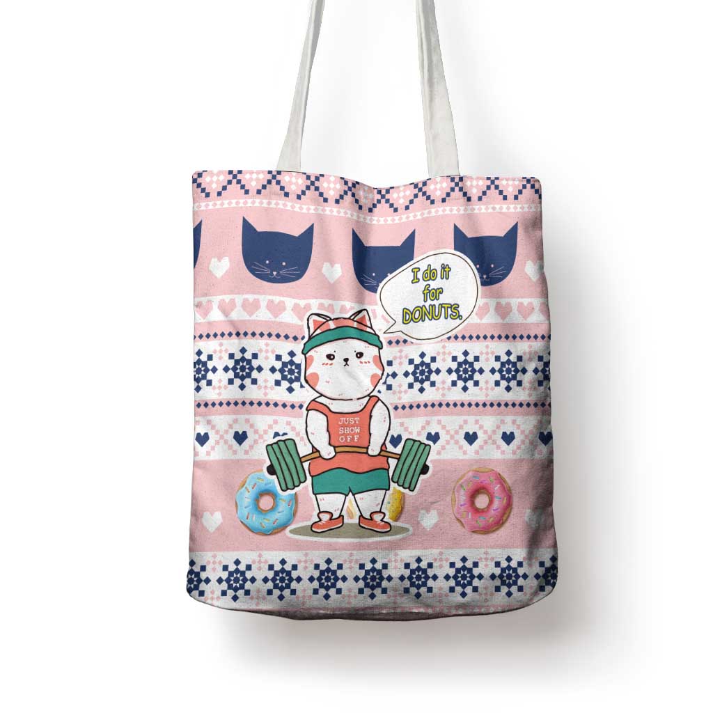 Cat I Do It For Donuts Christmas Tote Bag Xmas Holiday Patterns - Wonder Print Shop