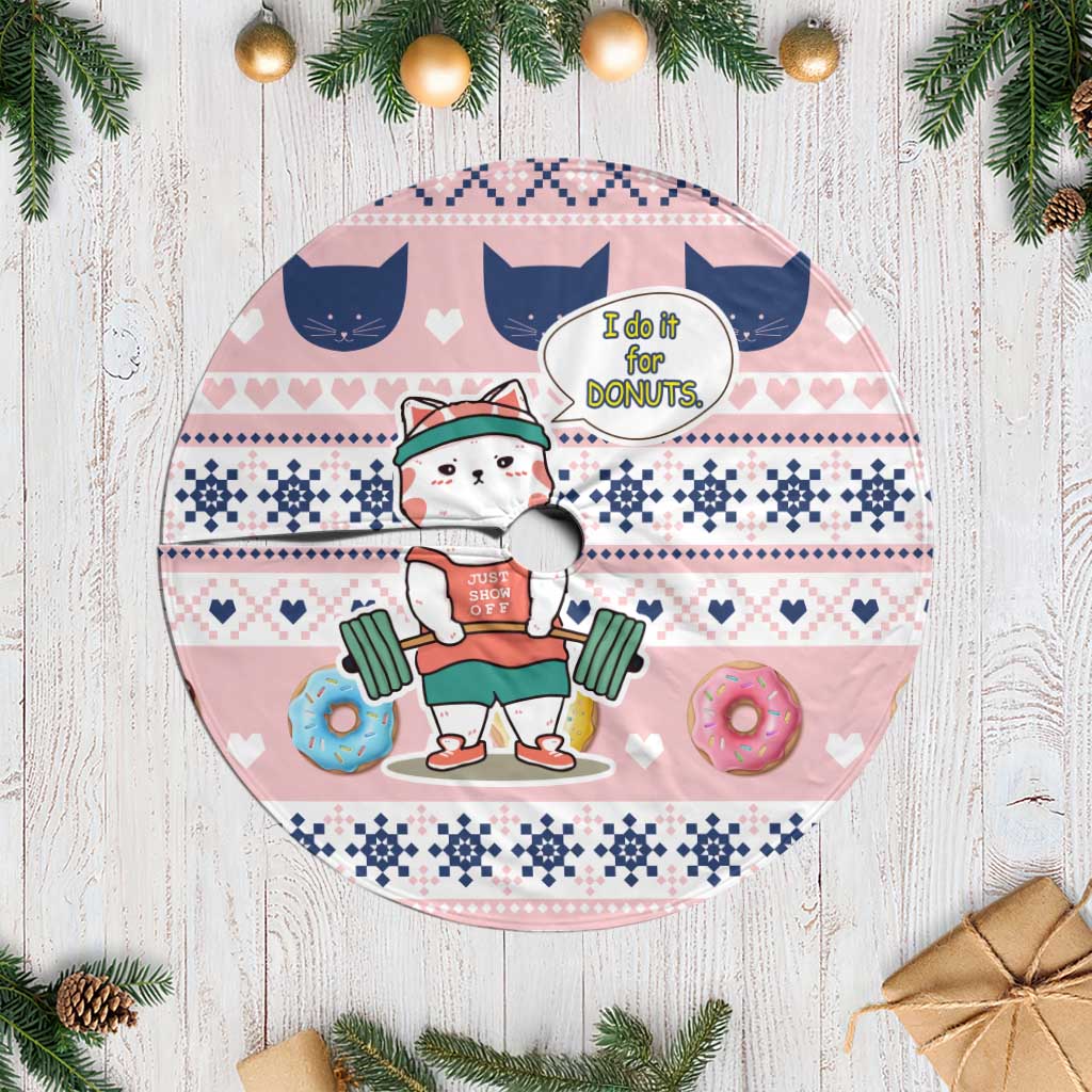 Cat I Do It For Donuts Christmas Tree Skirt Xmas Holiday Patterns - Wonder Print Shop