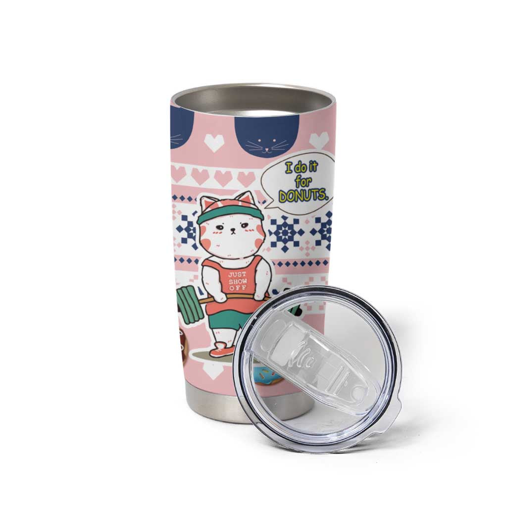 Cat I Do It For Donuts Christmas Tumbler Cup Xmas Holiday Patterns - Wonder Print Shop
