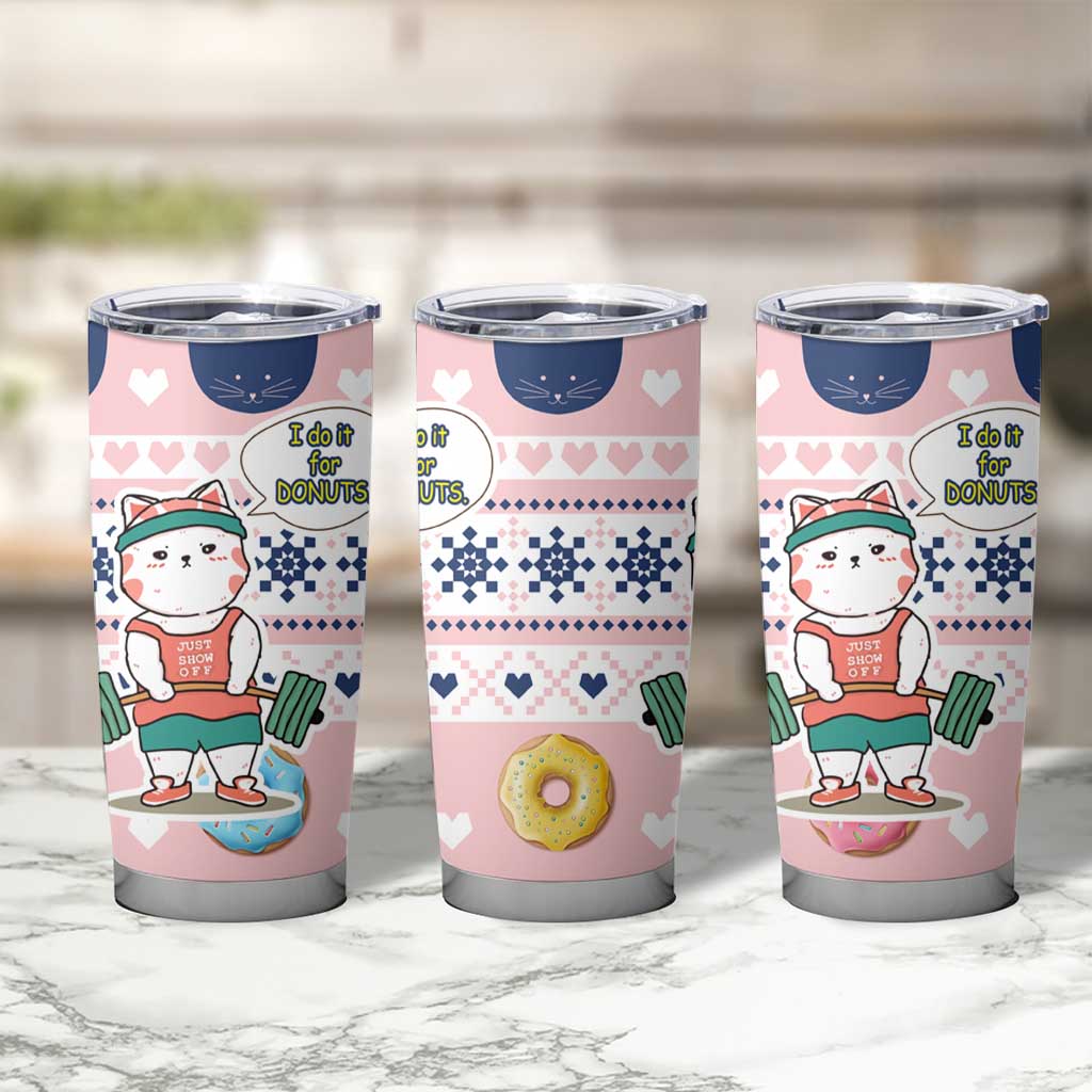 Cat I Do It For Donuts Christmas Tumbler Cup Xmas Holiday Patterns - Wonder Print Shop