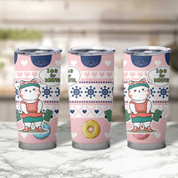 Cat I Do It For Donuts Christmas Tumbler Cup Xmas Holiday Patterns - Wonder Print Shop