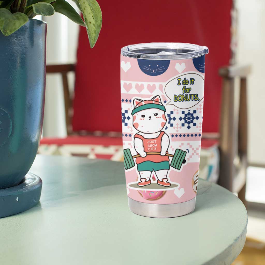 Cat I Do It For Donuts Christmas Tumbler Cup Xmas Holiday Patterns - Wonder Print Shop