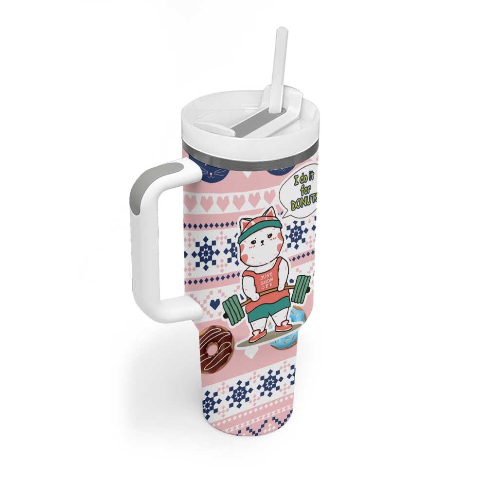 Cat I Do It For Donuts Christmas Tumbler With Handle Xmas Holiday Patterns - Wonder Print Shop