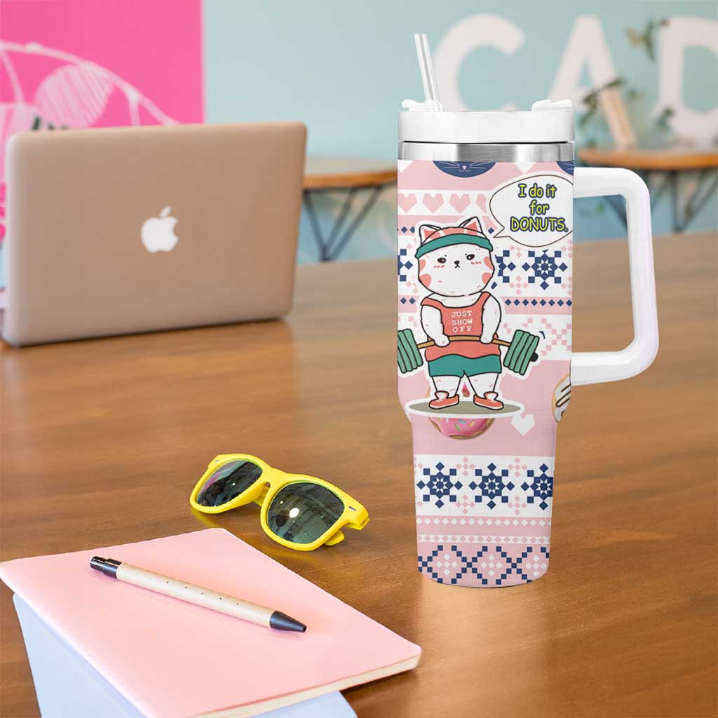 Cat I Do It For Donuts Christmas Tumbler With Handle Xmas Holiday Patterns - Wonder Print Shop