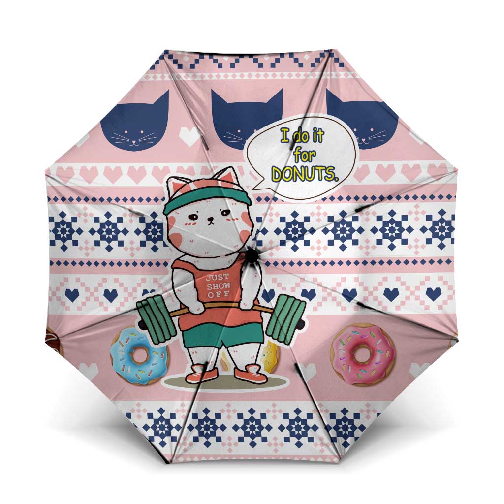 Cat I Do It For Donuts Christmas Umbrella Xmas Holiday Patterns - Wonder Print Shop