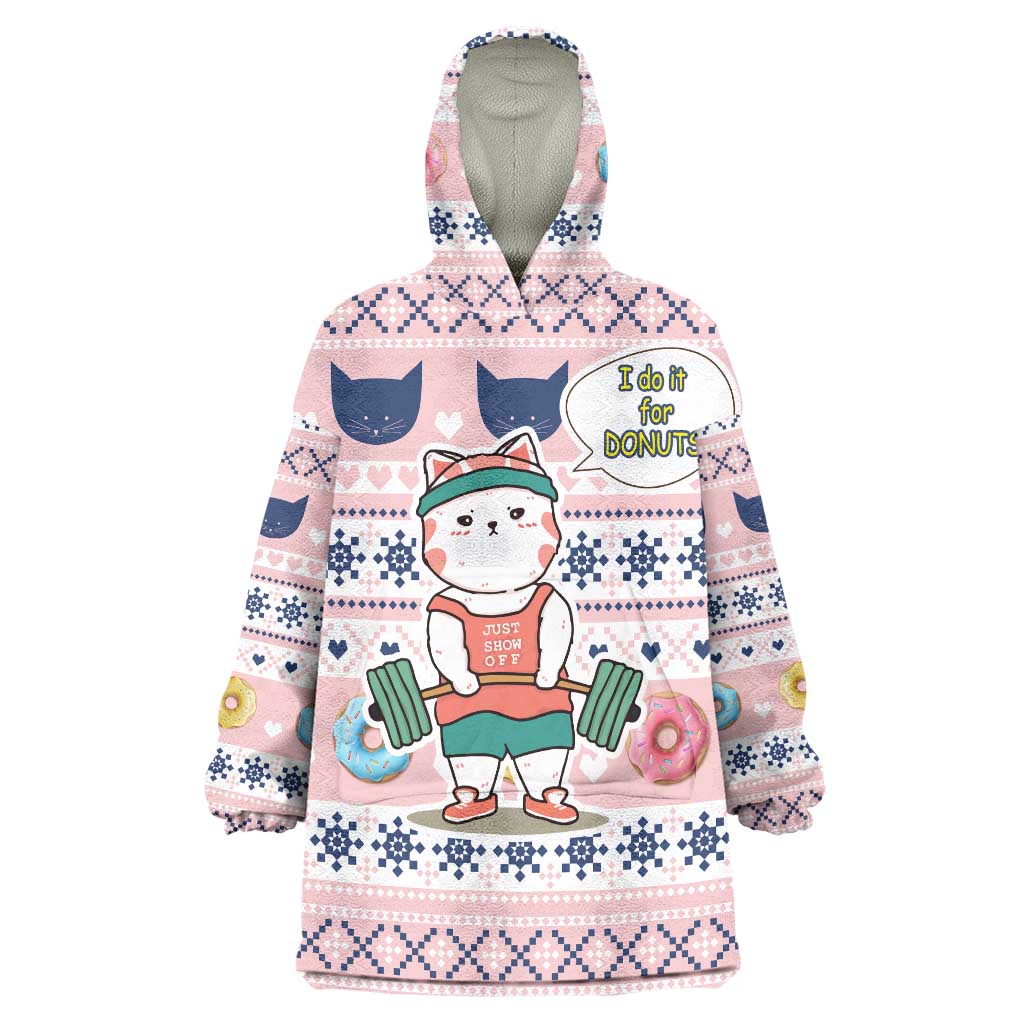 Cat I Do It For Donuts Christmas Wearable Blanket Hoodie Xmas Holiday Patterns - Wonder Print Shop