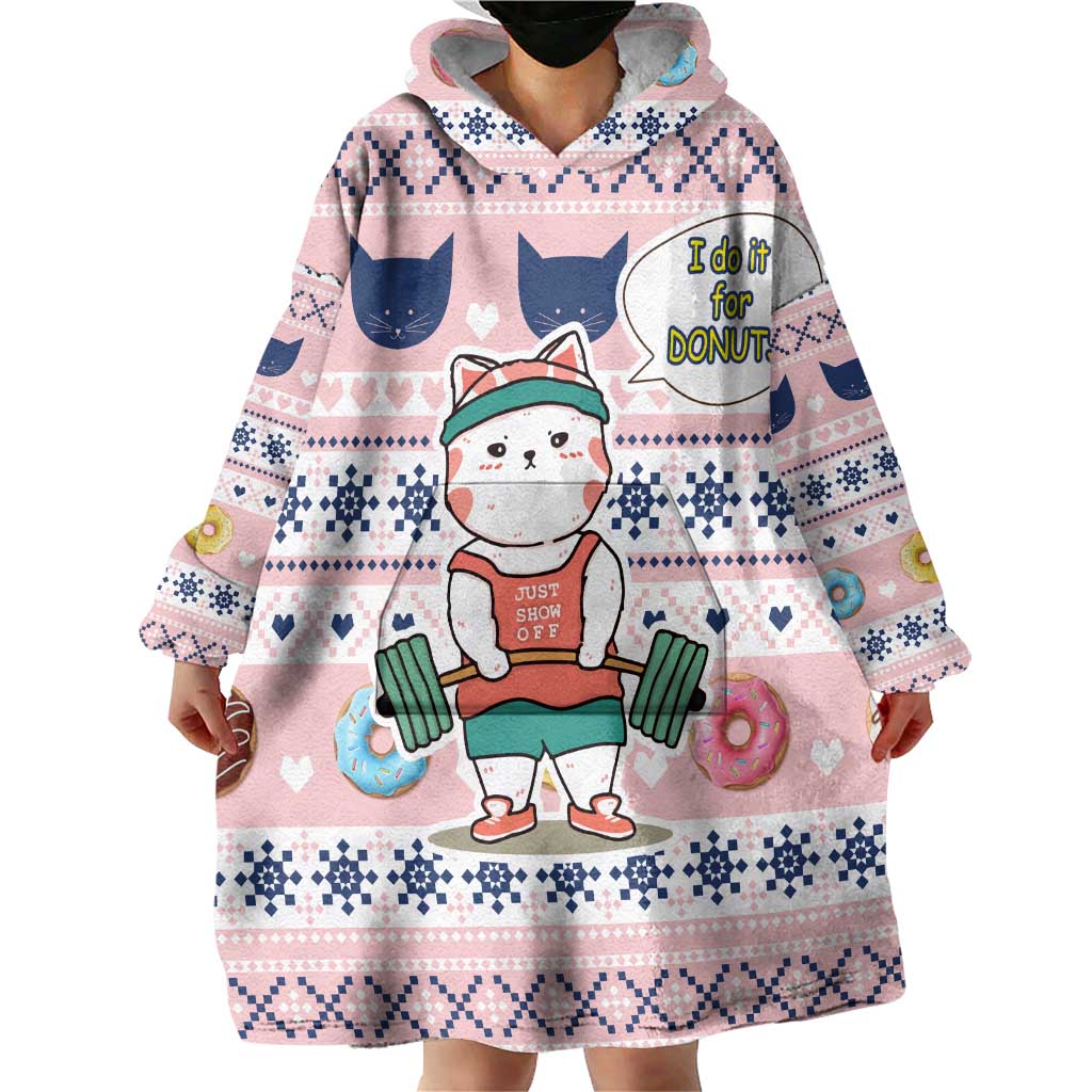 Cat I Do It For Donuts Christmas Wearable Blanket Hoodie Xmas Holiday Patterns - Wonder Print Shop