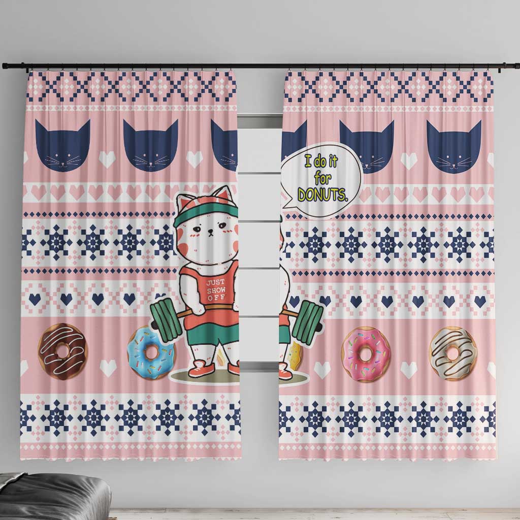 Cat I Do It For Donuts Christmas Window Curtain Xmas Holiday Patterns - Wonder Print Shop