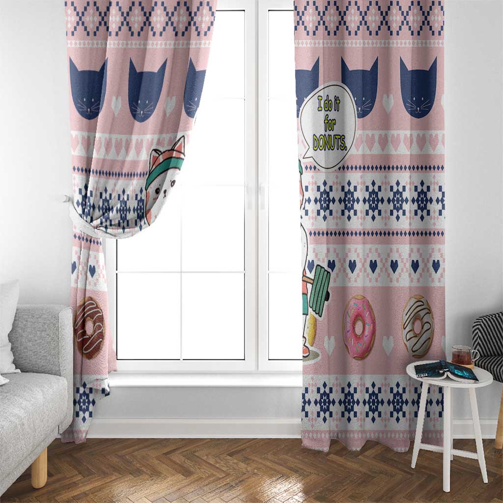 Cat I Do It For Donuts Christmas Window Curtain Xmas Holiday Patterns - Wonder Print Shop