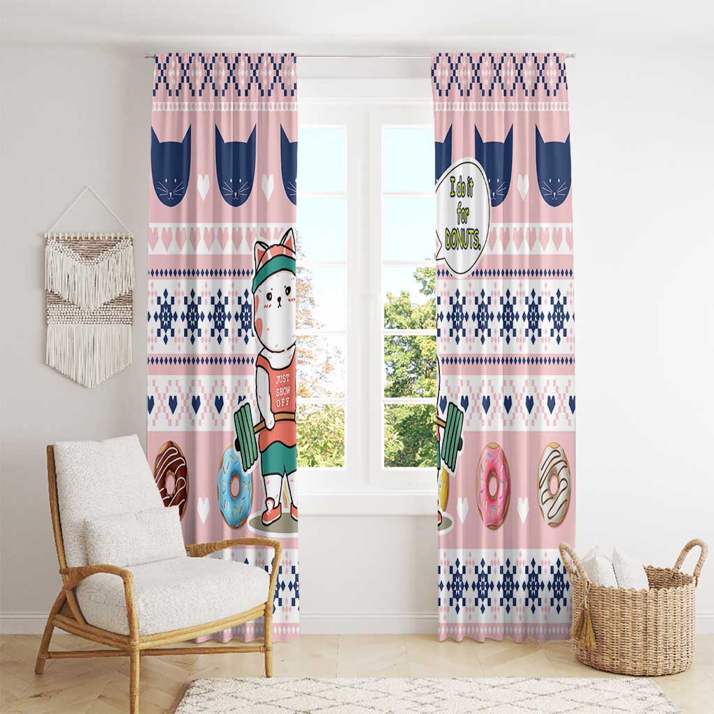 Cat I Do It For Donuts Christmas Window Curtain Xmas Holiday Patterns - Wonder Print Shop