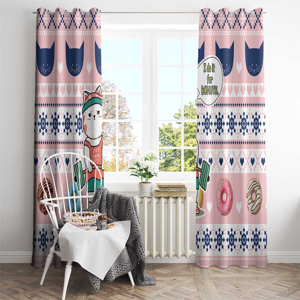 Cat I Do It For Donuts Christmas Window Curtain Xmas Holiday Patterns - Wonder Print Shop