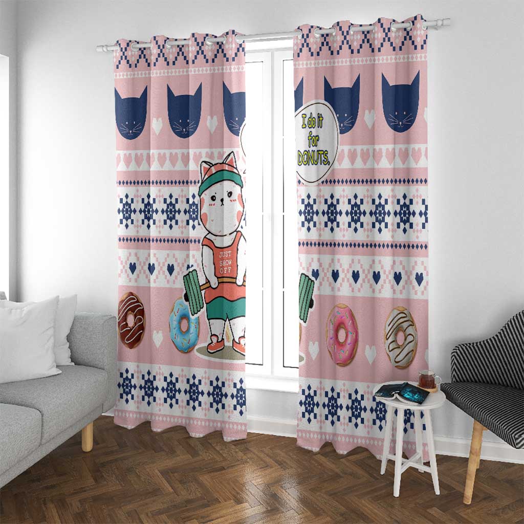 Cat I Do It For Donuts Christmas Window Curtain Xmas Holiday Patterns - Wonder Print Shop