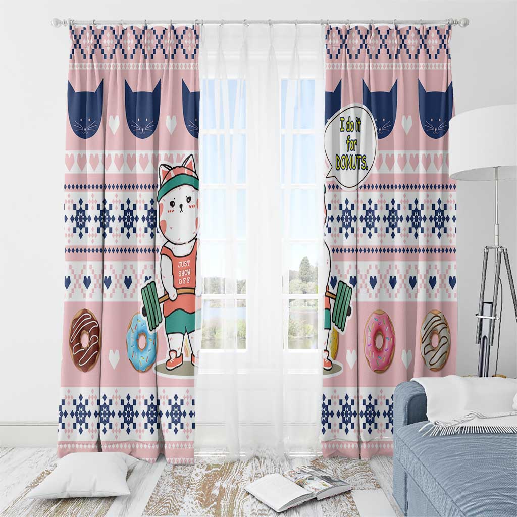Cat I Do It For Donuts Christmas Window Curtain Xmas Holiday Patterns - Wonder Print Shop