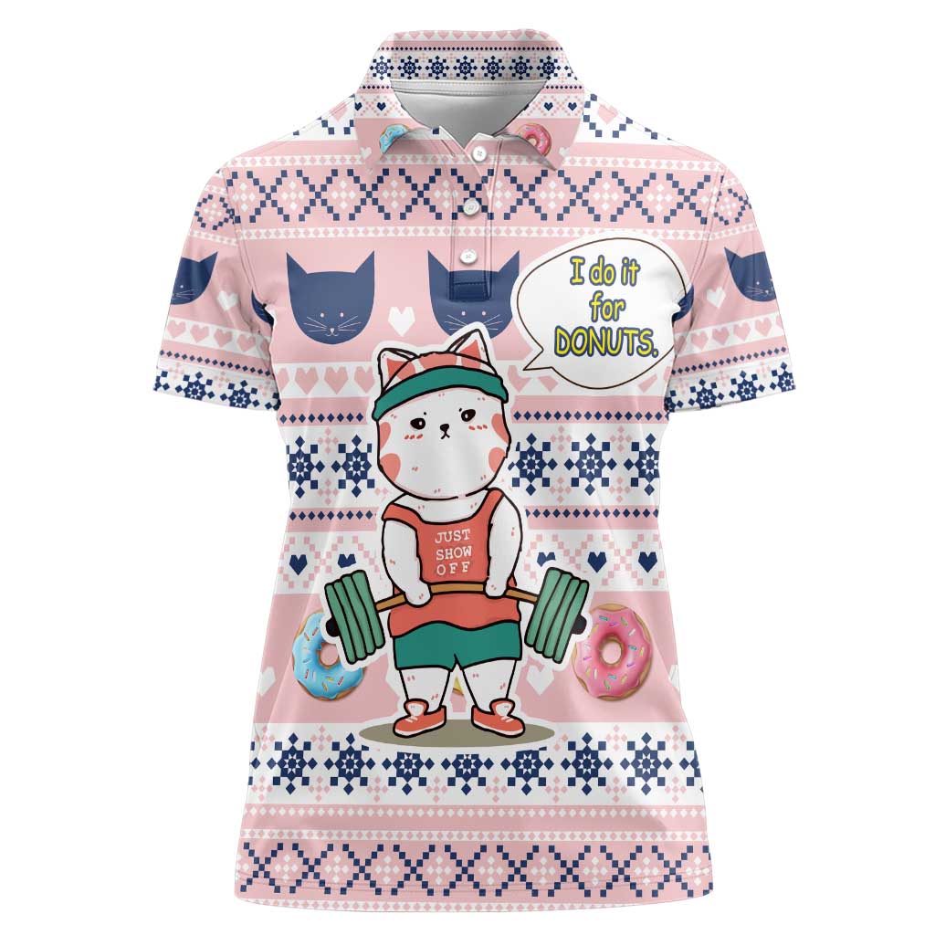 Cat I Do It For Donuts Christmas Women Polo Shirt Xmas Holiday Patterns - Wonder Print Shop