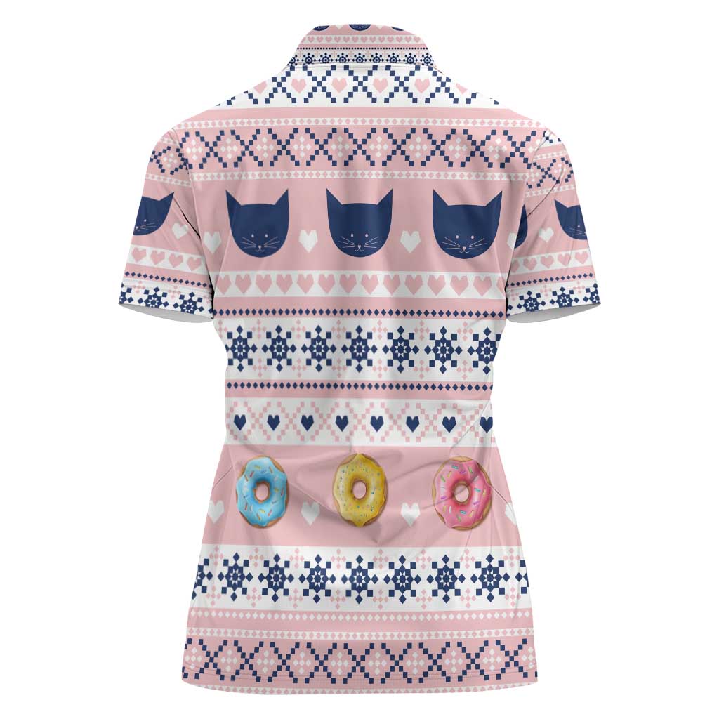Cat I Do It For Donuts Christmas Women Polo Shirt Xmas Holiday Patterns - Wonder Print Shop