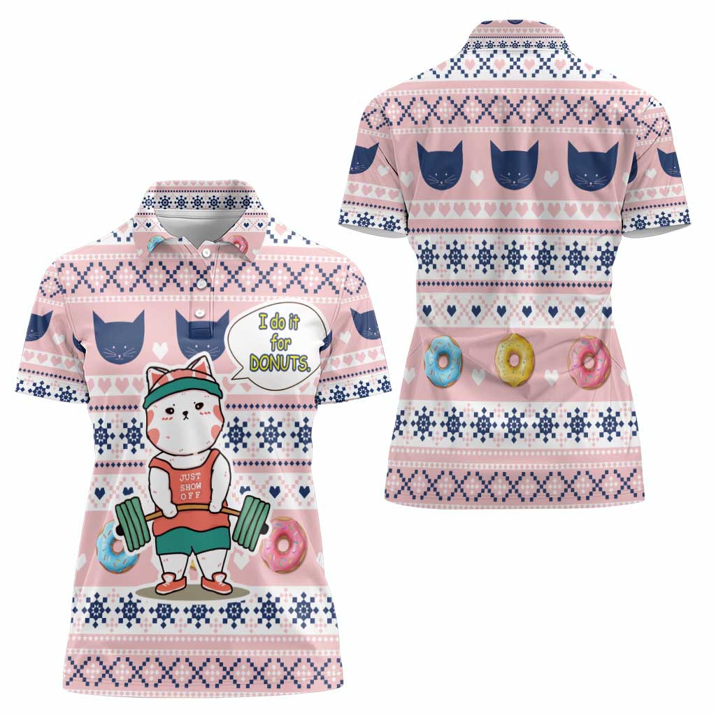 Cat I Do It For Donuts Christmas Women Polo Shirt Xmas Holiday Patterns - Wonder Print Shop