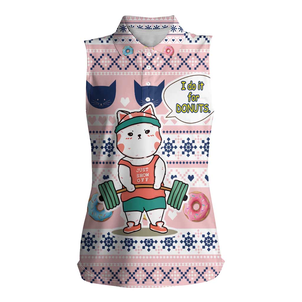 Cat I Do It For Donuts Christmas Women Sleeveless Polo Shirt Xmas Holiday Patterns - Wonder Print Shop