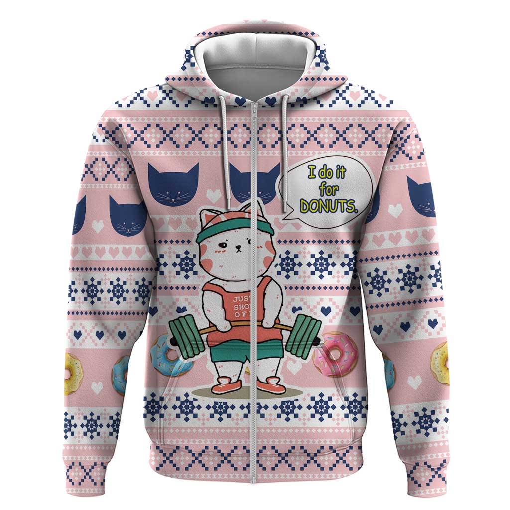 Cat I Do It For Donuts Christmas Zip Hoodie Xmas Holiday Patterns - Wonder Print Shop