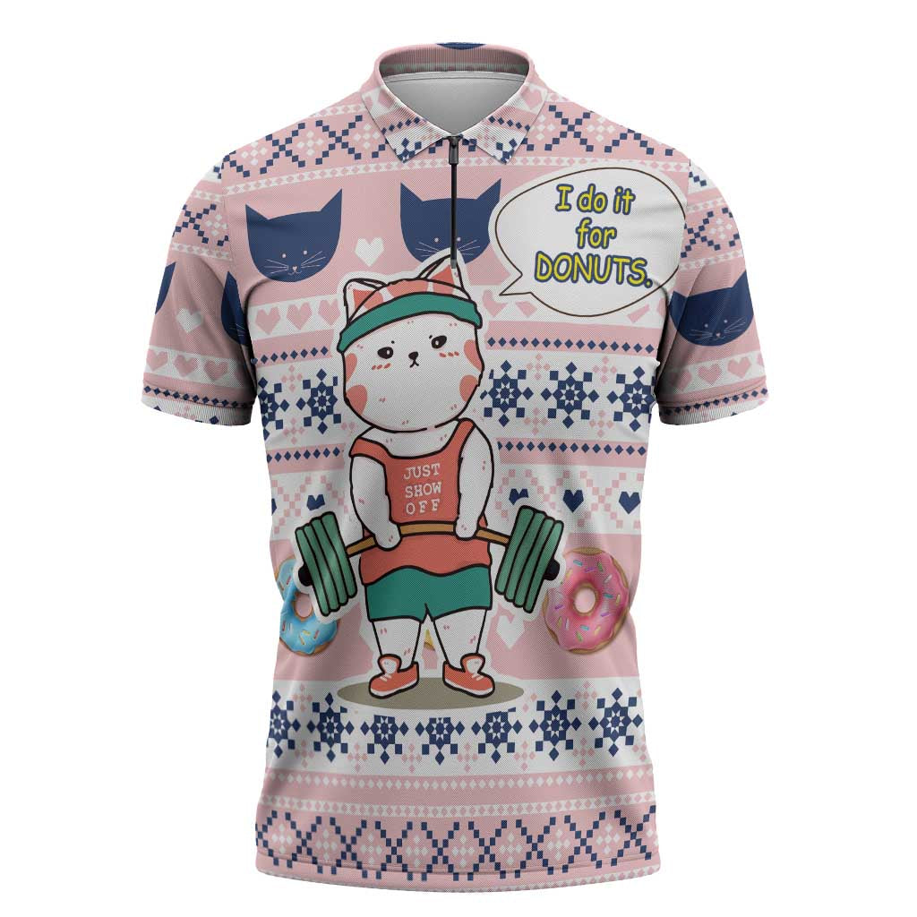 Cat I Do It For Donuts Christmas Zipper Polo Shirt Xmas Holiday Patterns - Wonder Print Shop