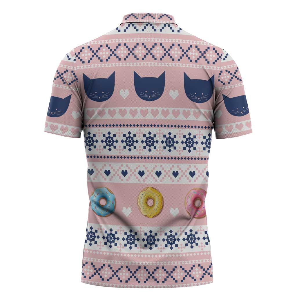 Cat I Do It For Donuts Christmas Zipper Polo Shirt Xmas Holiday Patterns - Wonder Print Shop