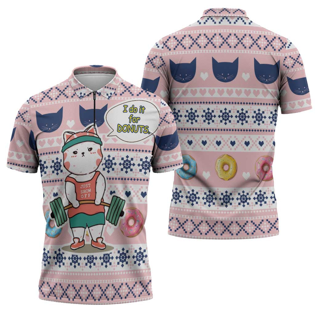 Cat I Do It For Donuts Christmas Zipper Polo Shirt Xmas Holiday Patterns - Wonder Print Shop