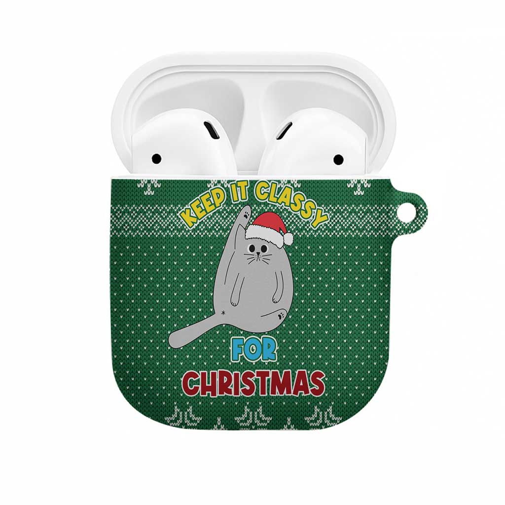 Cat Keep It Classy Christmas AirPods Case Xmas Holiday Patterns - Wonder Print Shop