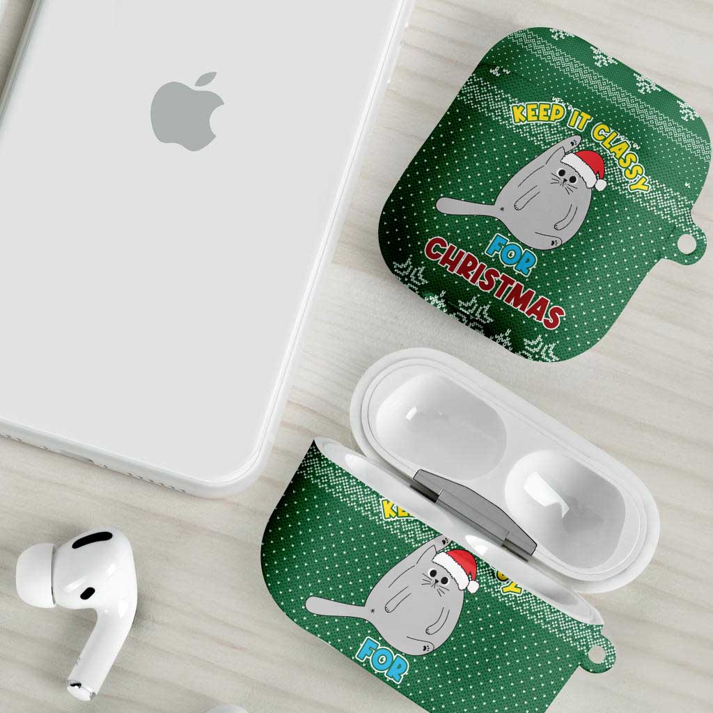 Cat Keep It Classy Christmas AirPods Case Xmas Holiday Patterns - Wonder Print Shop