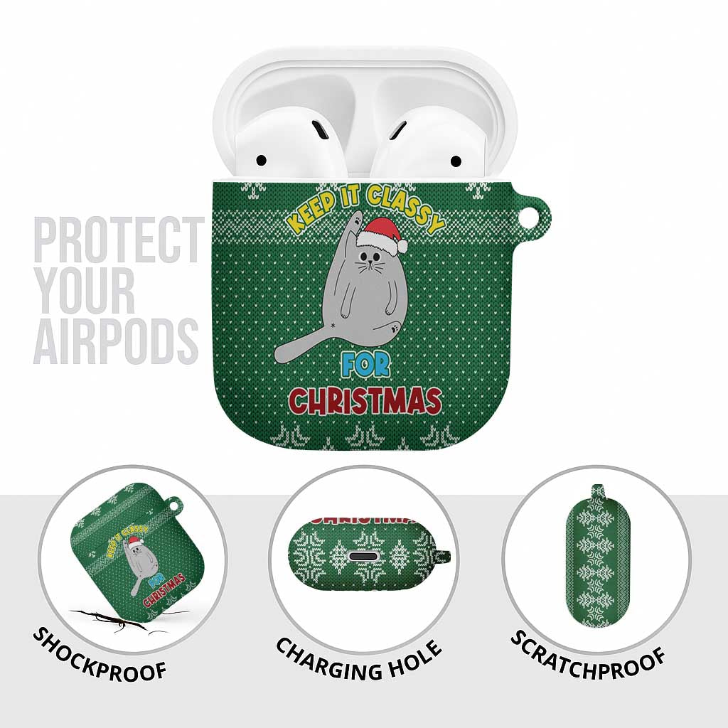 Cat Keep It Classy Christmas AirPods Case Xmas Holiday Patterns - Wonder Print Shop